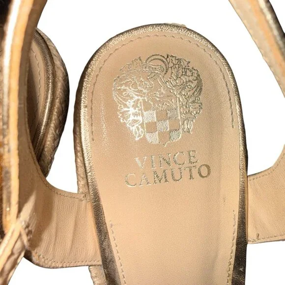 Vince Camuto Gold Espadrille Wedge Sandals Women’s 8.5M Stretch Strap Slip On - Picture 6 of 7